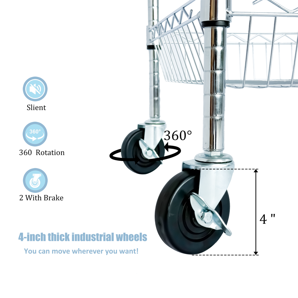 Heavy Duty Rolling Utility Cart,3 Tier Rolling Carts with Wheels,with Handle Bar & Shelf Liners,36'x18'x32'Storage Cart for Kitchen,Restaurant,Plant Display,Chrome