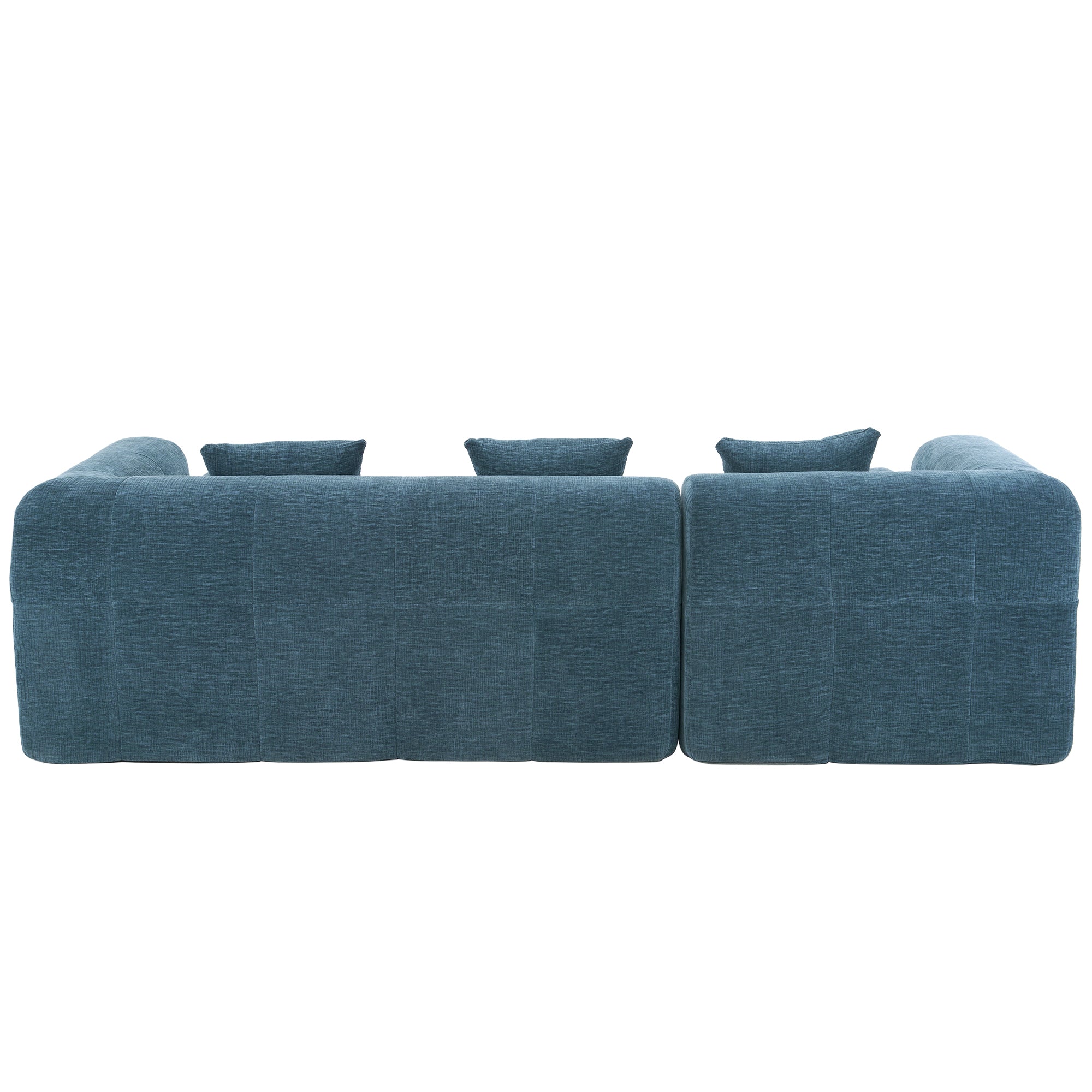 Modern Modular Sofa with Deep Seating, Two Side Pockets, and Plush Pillows in Blue Chenille Fabric, 101.2'