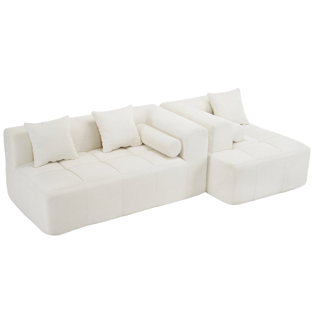 Modern Beige Modular Sectional Sofa with Deep Seating and Side Pockets, Chenille Upholstery, 101.2'