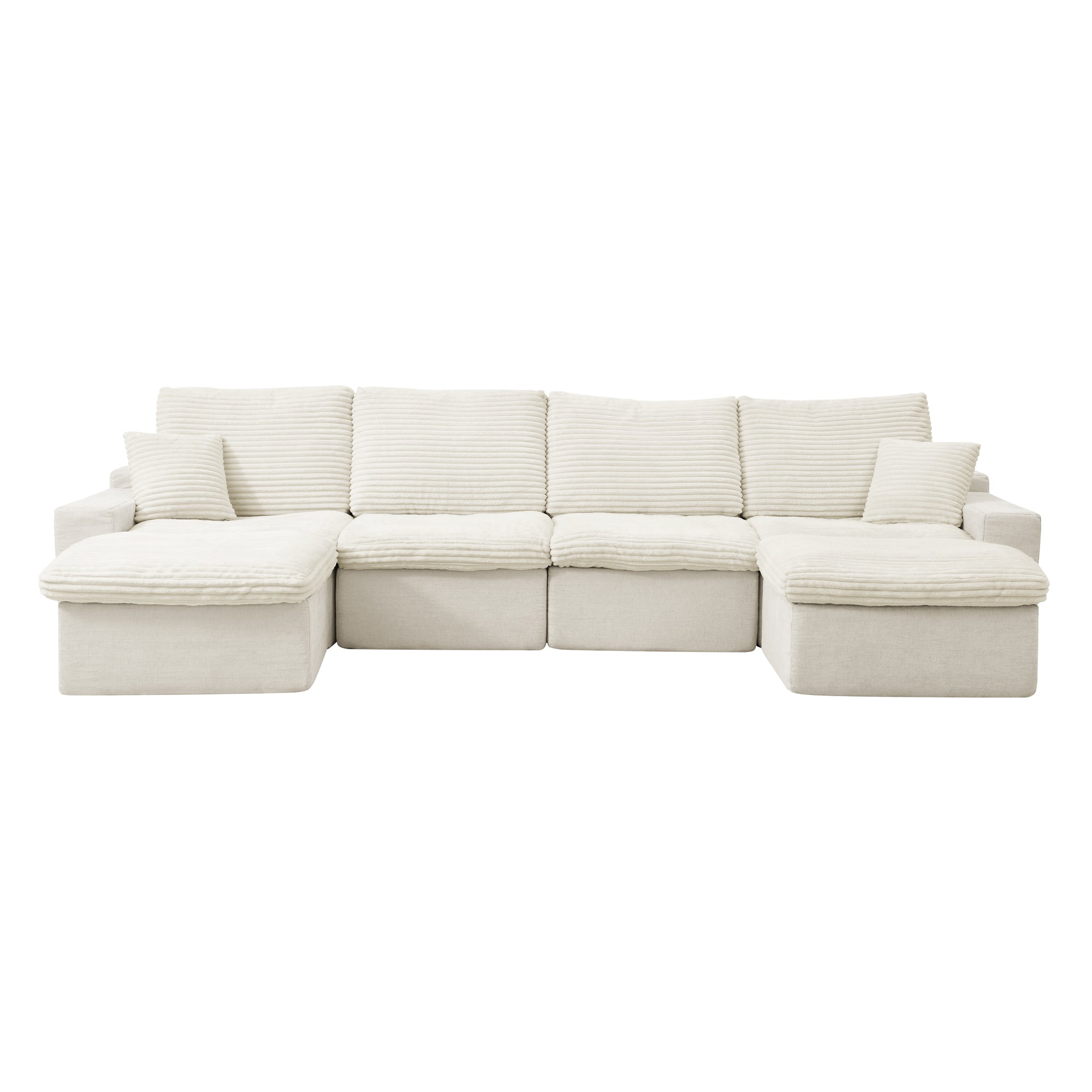 142' Cloud Sectional Couch with Comfy Chaise,U Shaped Modern Modular Sofa with Deep Seat,No Assembly Required Couch for Living Room Lounge,Beige
