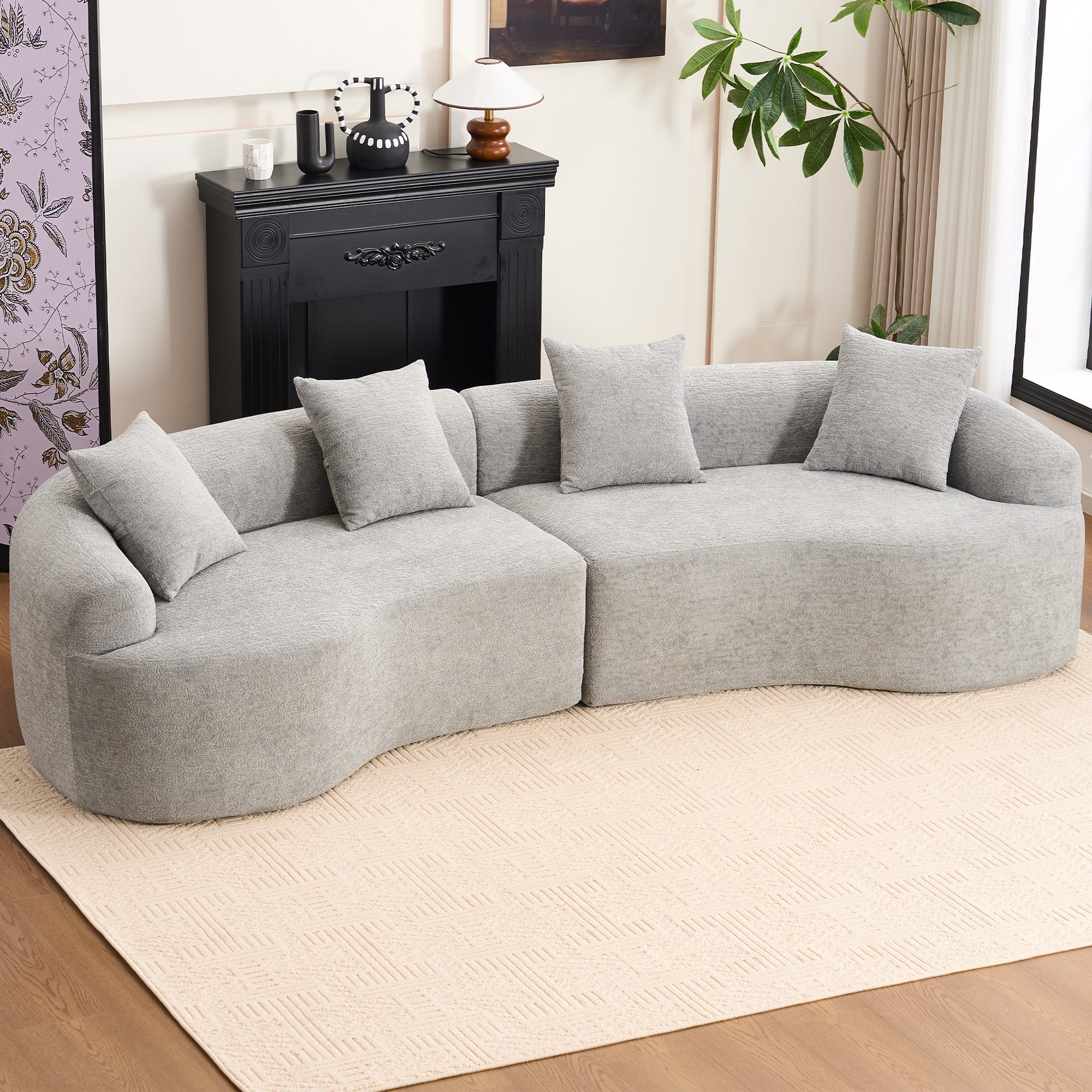LY-025 Grey Curved Modular Sectional Sofa with 30D High-Density Chenille Upholstery, 110'' Long