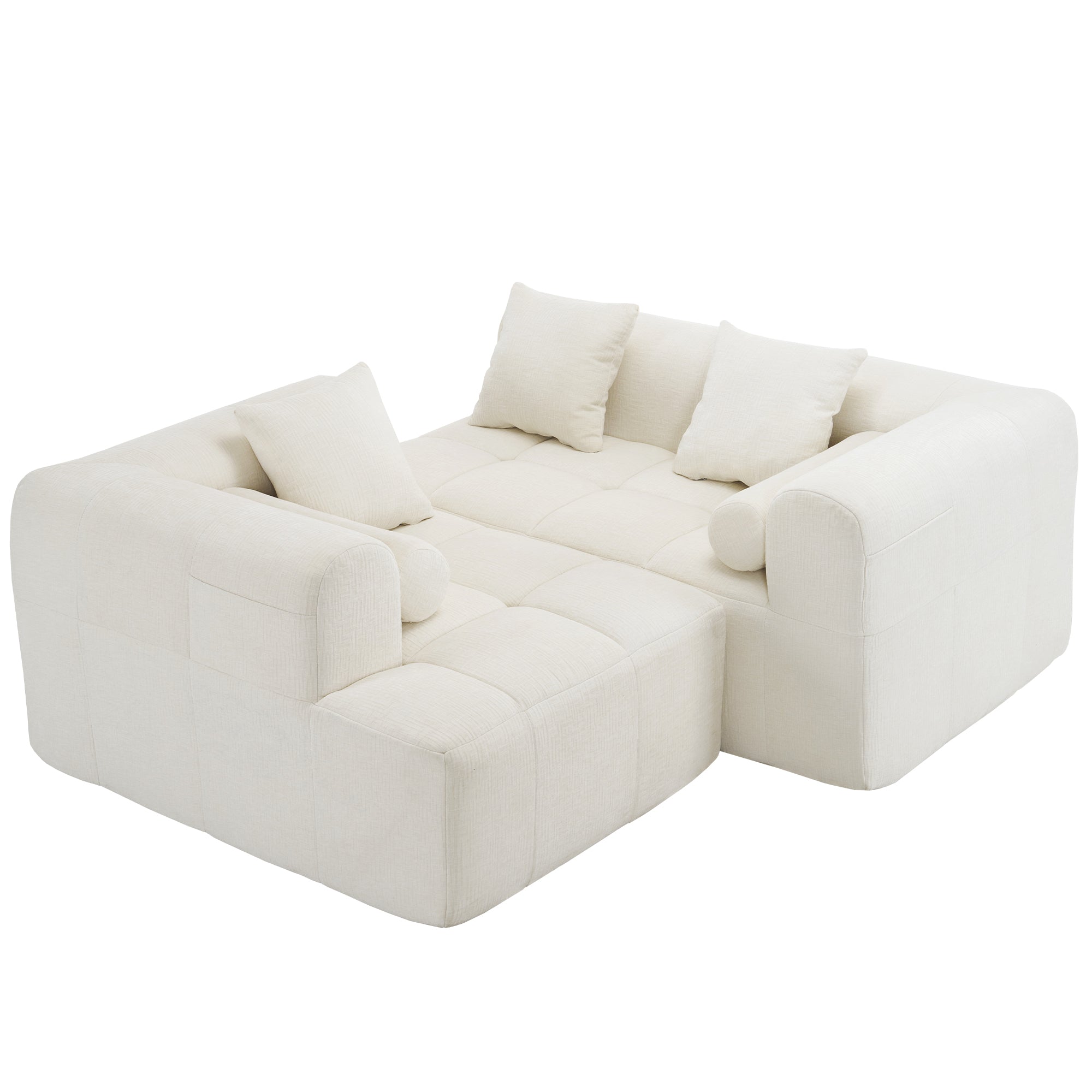 Modern Beige Modular Sectional Sofa with Deep Seating and Side Pockets, Chenille Upholstery, 101.2'