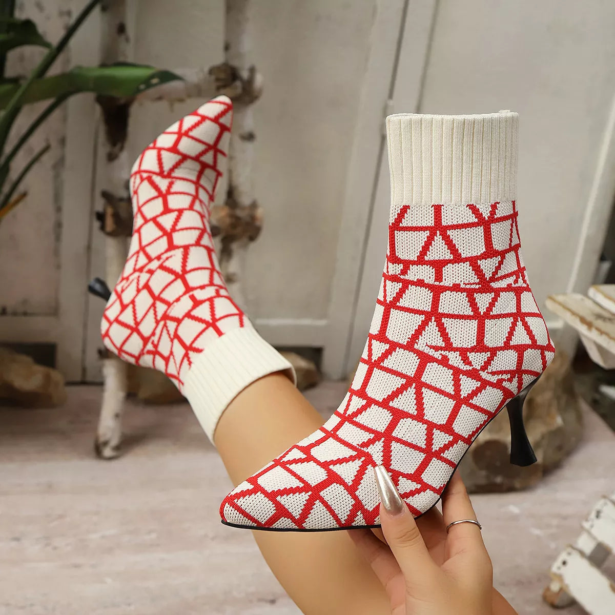 Mesh Point Toe Stiletto Boots