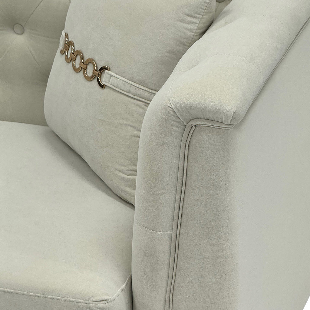 FX-P83-2PC SOFA -CW4  Modern Velvet Upholstered Sofa Set of 2, Cream White 3-Seater Sofas with Gold Metal Legs Contemporary Living Room Furniture for Family Homes, Apartments, and Lounge Spaces