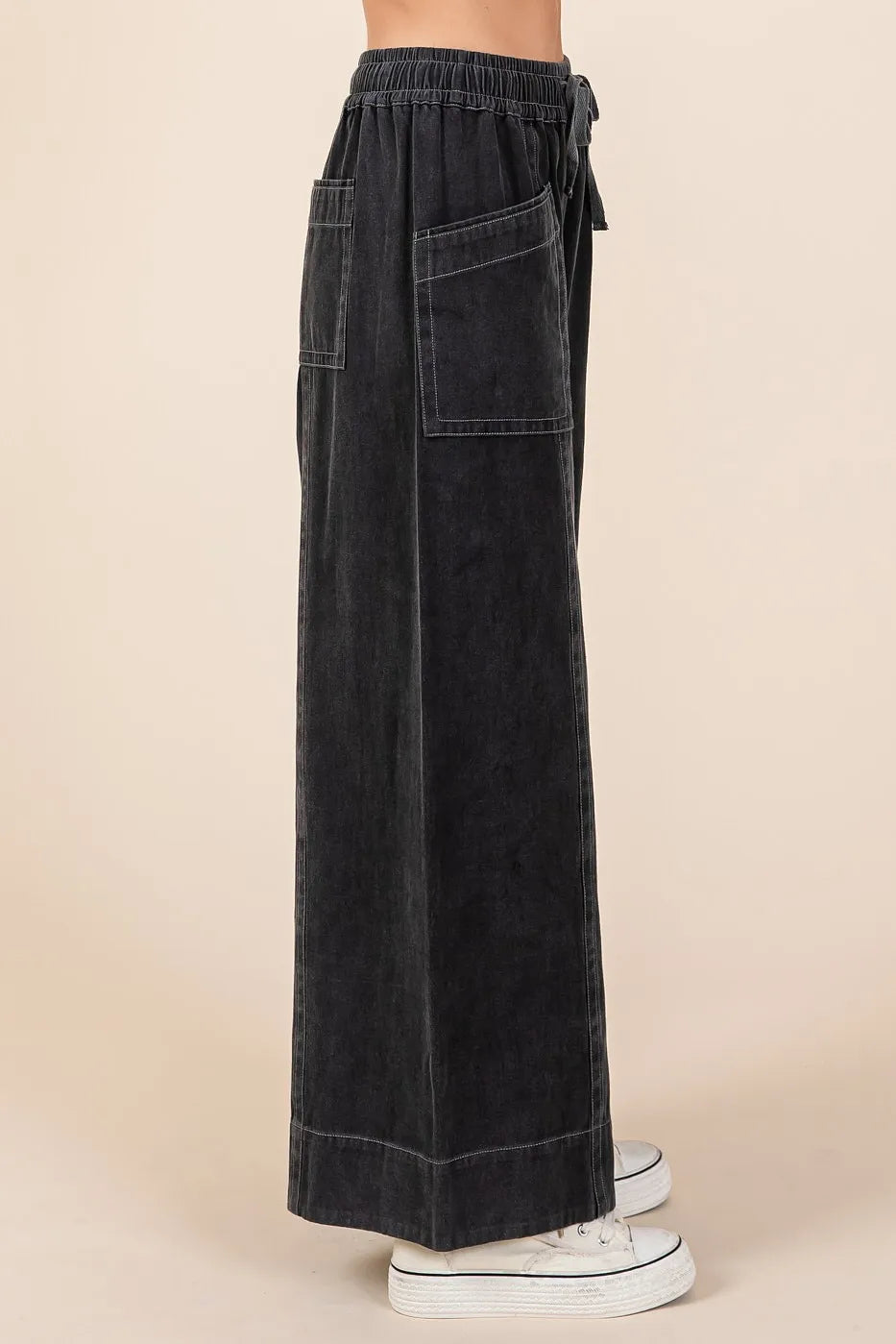 Mittoshop Mineral Wash Wide Leg Elastic Waist Twill Pants