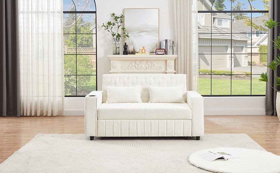 61.4' Pull-out Sofa Bed Convertible Couch Loveseat Sofa Modern Sleeper Sofa with Adjustable Backrest for Living Room, Beige