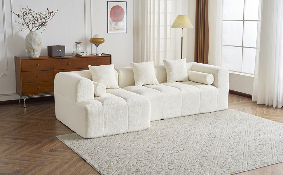 Modern Beige Modular Sectional Sofa with Deep Seating and Side Pockets, Chenille Upholstery, 101.2'