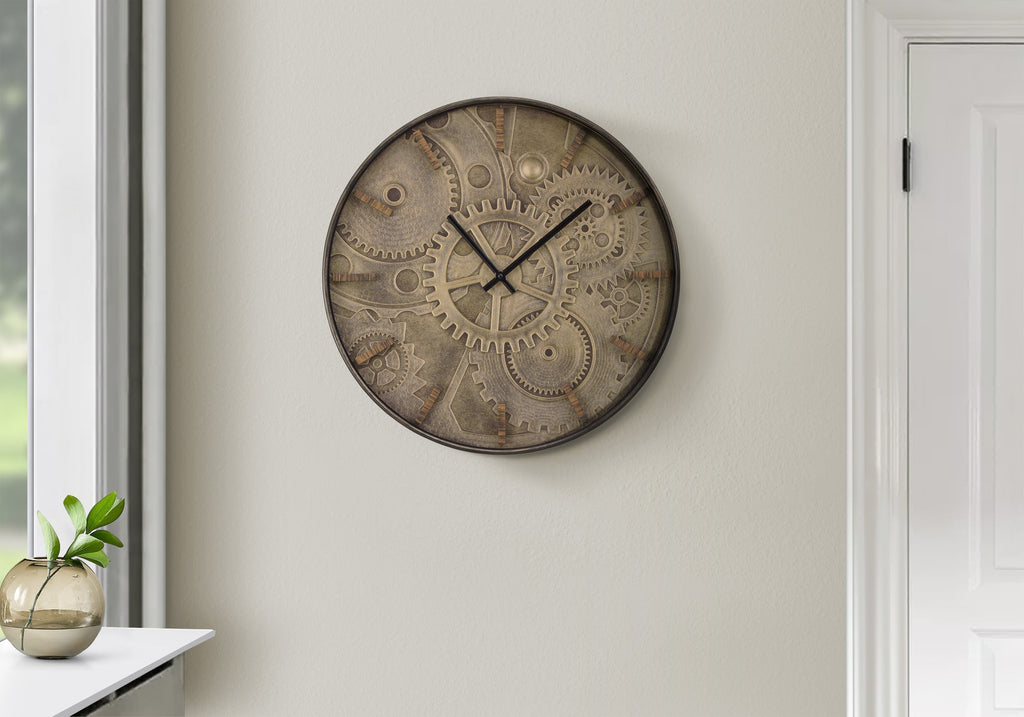 Clocks, 20' Round, Wall Clock, Brown, Transitional