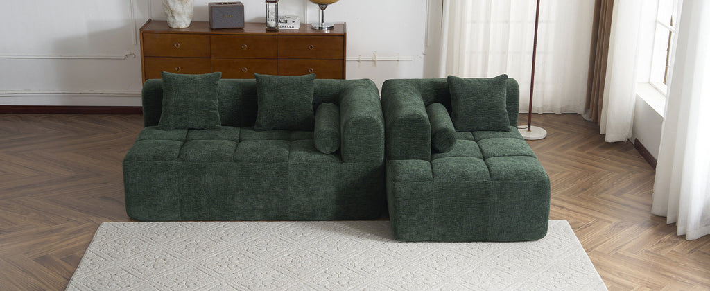 Modern Modular Sectional Sofa with Deep Seating, Green Chenille Fabric, 101.2'