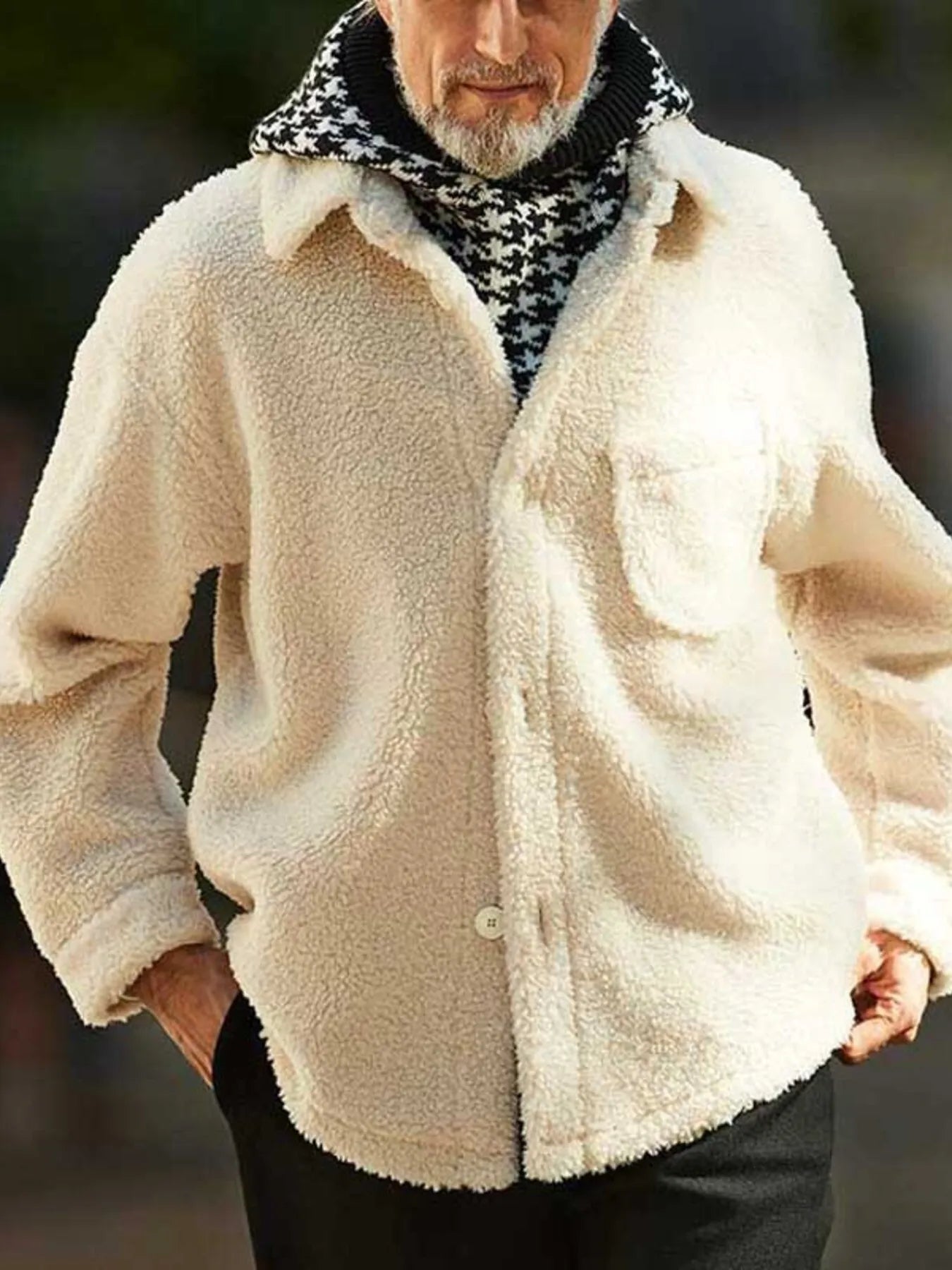 Button Up Drop Shoulder Sherpa Jacket Plus Size