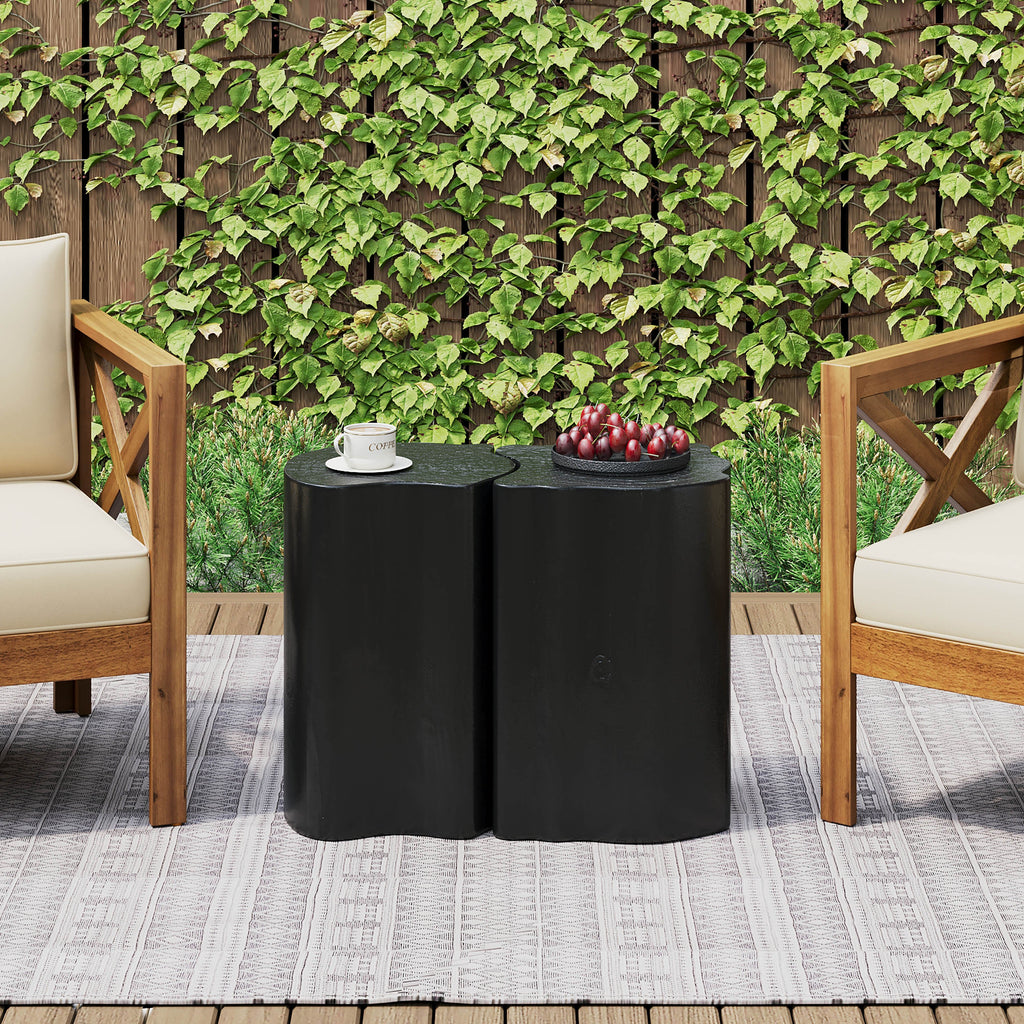 2-in-1 Irregular MGO End Table, Split Design, Small Space Friendly,Indoor Outdoor Use,Black Color