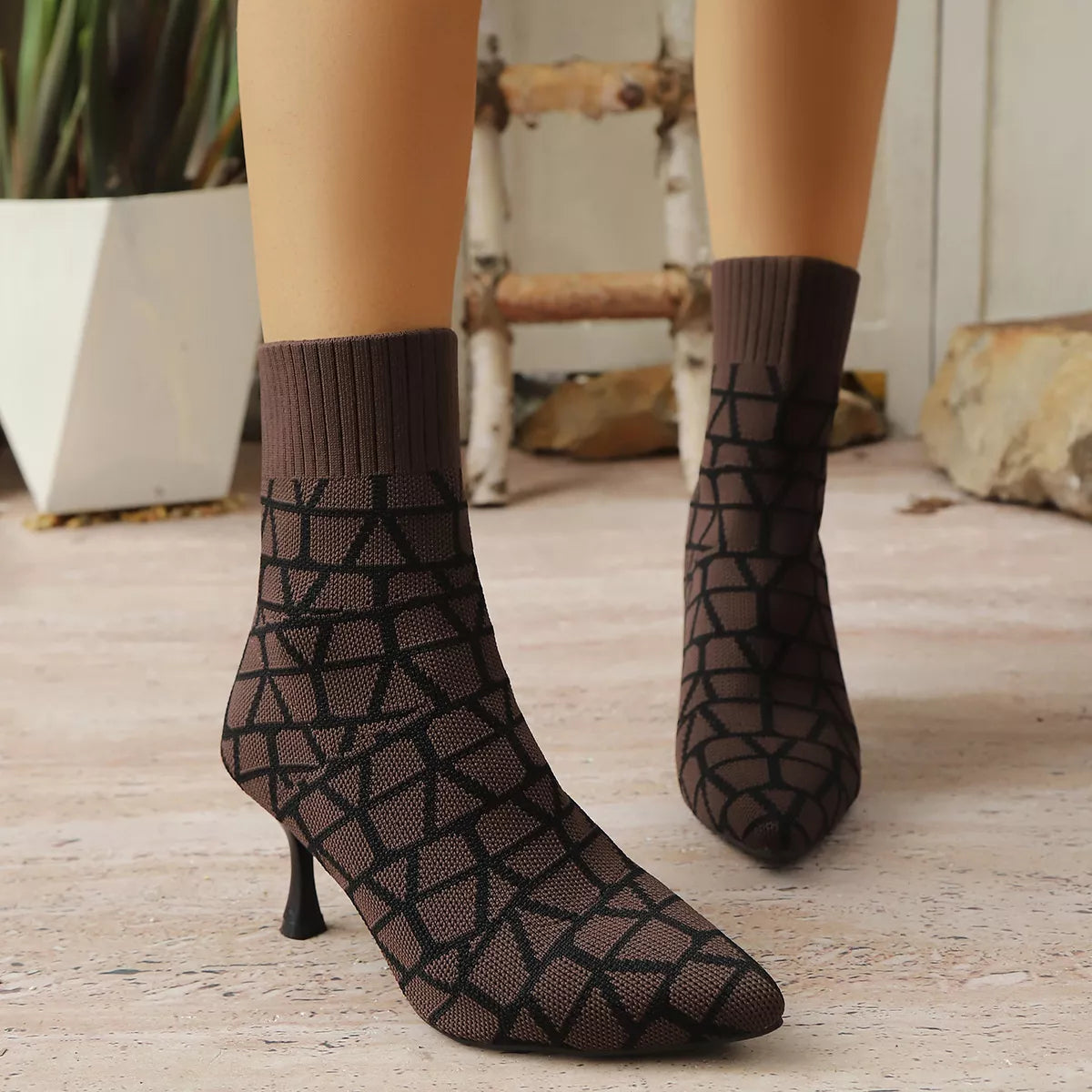 Mesh Point Toe Stiletto Boots