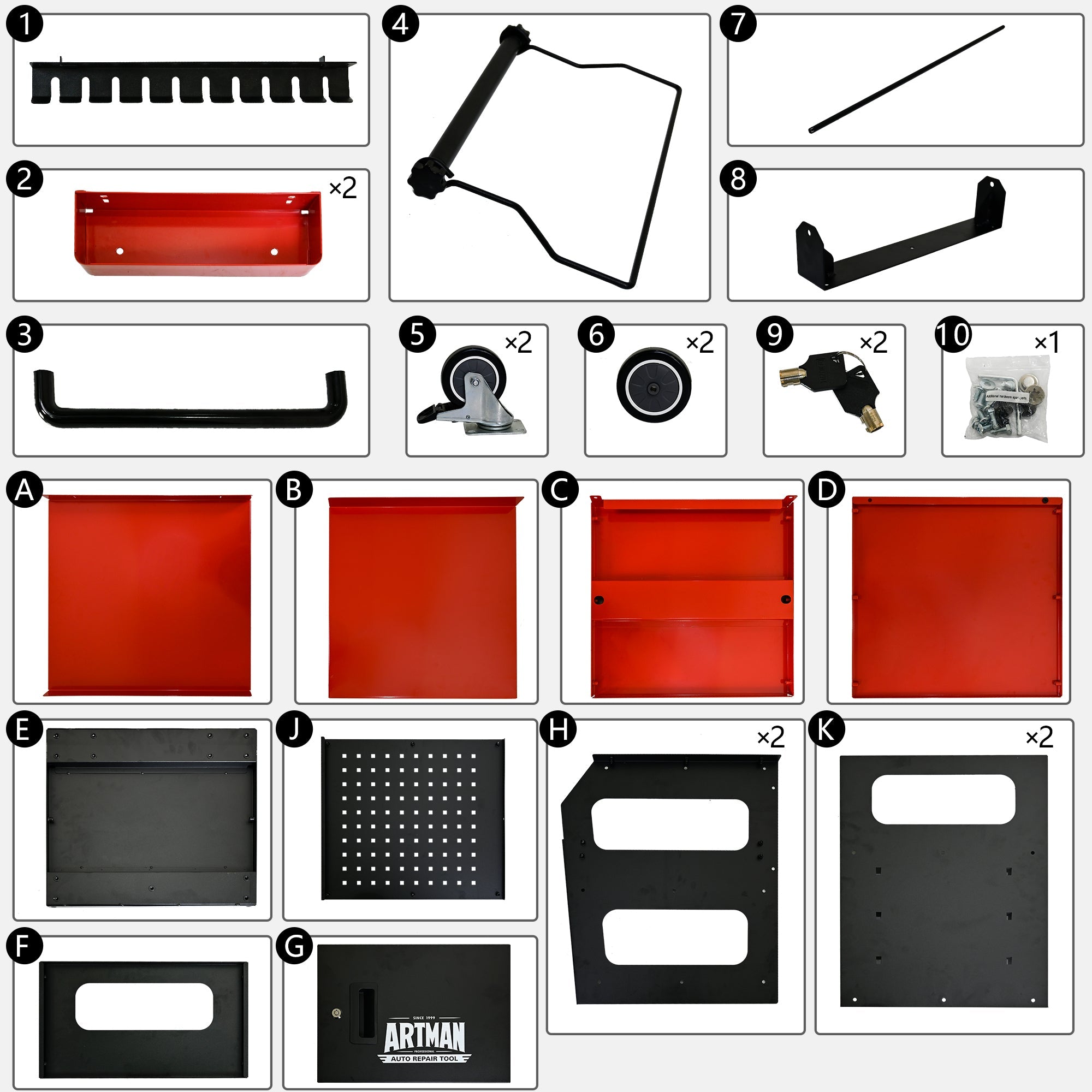 4 Level Multi-Purpose Trolley for Diagnostics - Black + Red