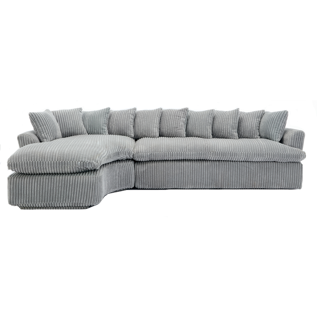 127''  Large Sectional Sofa ,Elegant Curved Design ,High-Resilience Foam ,Ten Back Cushions,L-Shape Left Sofa,No Assembly  Required , (Gray-Soft Corduroy Fabric)