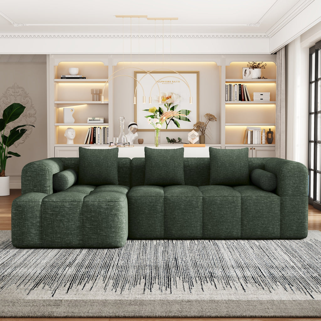 Modern Modular Sectional Sofa with Deep Seating, Green Chenille Fabric, 101.2'