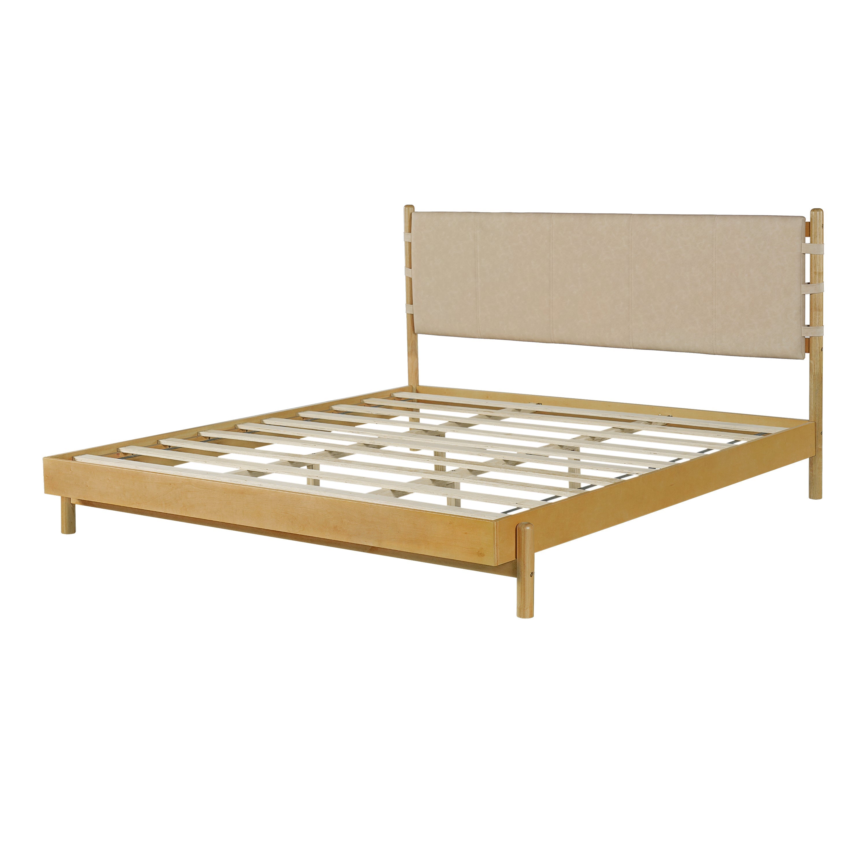 Modern King Bed Frame Set with 2 Nightstands, Beige Wood Platform Bed with Headboard and Matching Bedside Tables for Bedroom