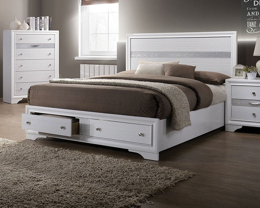 Contemporary White Color Panel Headboard 1pc Queen Size Bed w Drawers Beautiful Bedroom Furniture