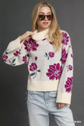 Umgee Floral Patterned Mock Neck Sweater