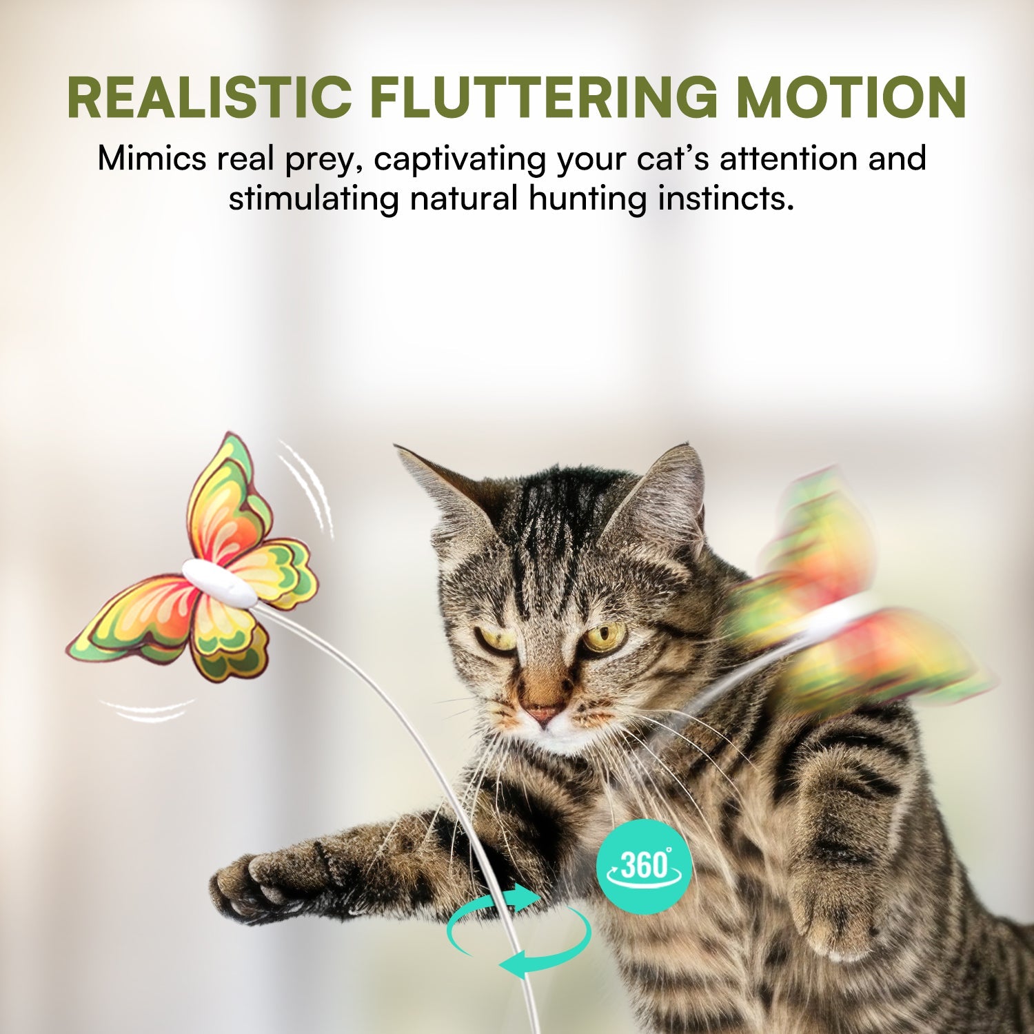 Interactive Flutter Bug Cat Toy with Motion-activated Hide-N-Seek
