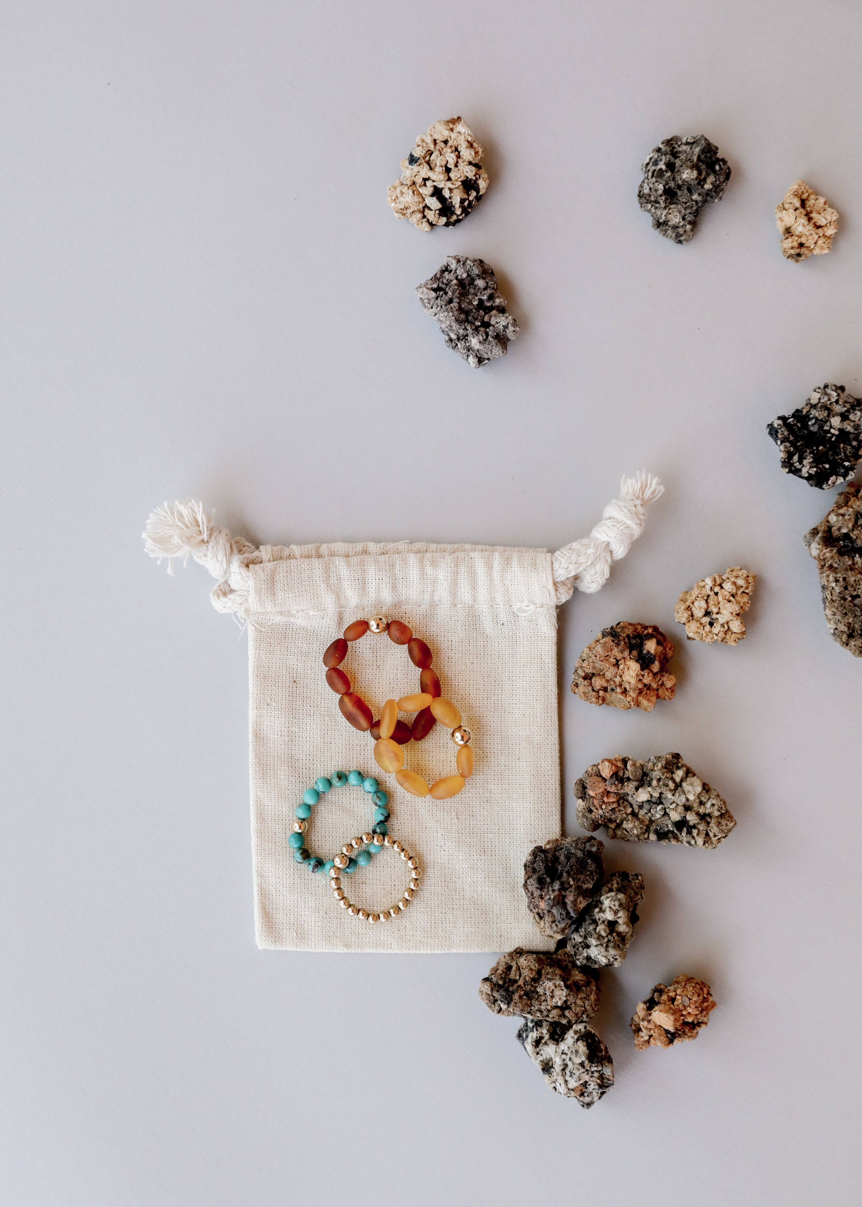 Raw Honey Baltic Amber + 14K Gold Filled || Beaded Stretch Ring