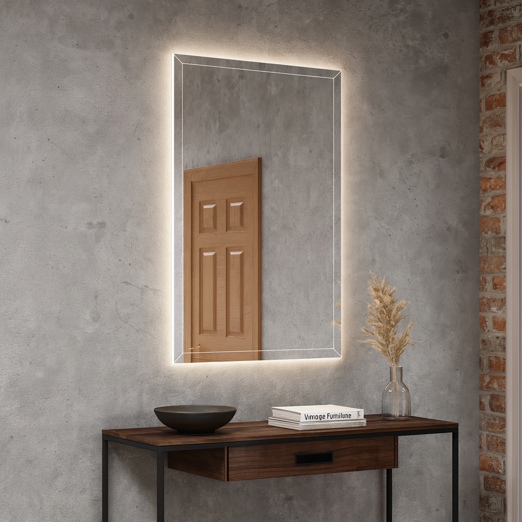 LED Bathroom Mirror – Geometric Backlit Vanity Mirror, Modern Lighted Wall Mirror
