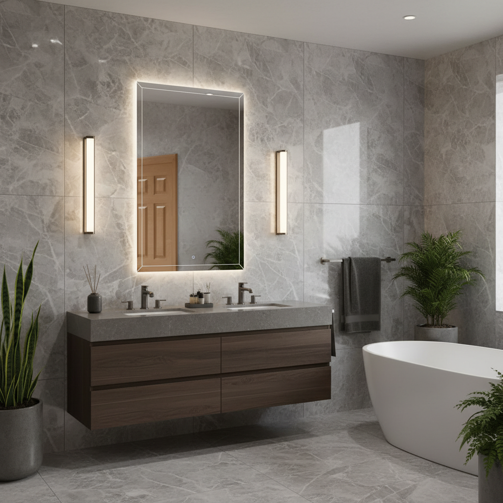 LED Bathroom Mirror – Geometric Backlit Vanity Mirror, Modern Lighted Wall Mirror