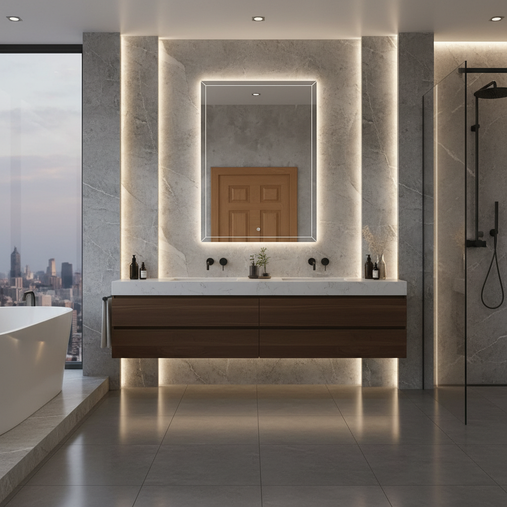 LED Bathroom Mirror – Geometric Backlit Vanity Mirror, Modern Lighted Wall Mirror