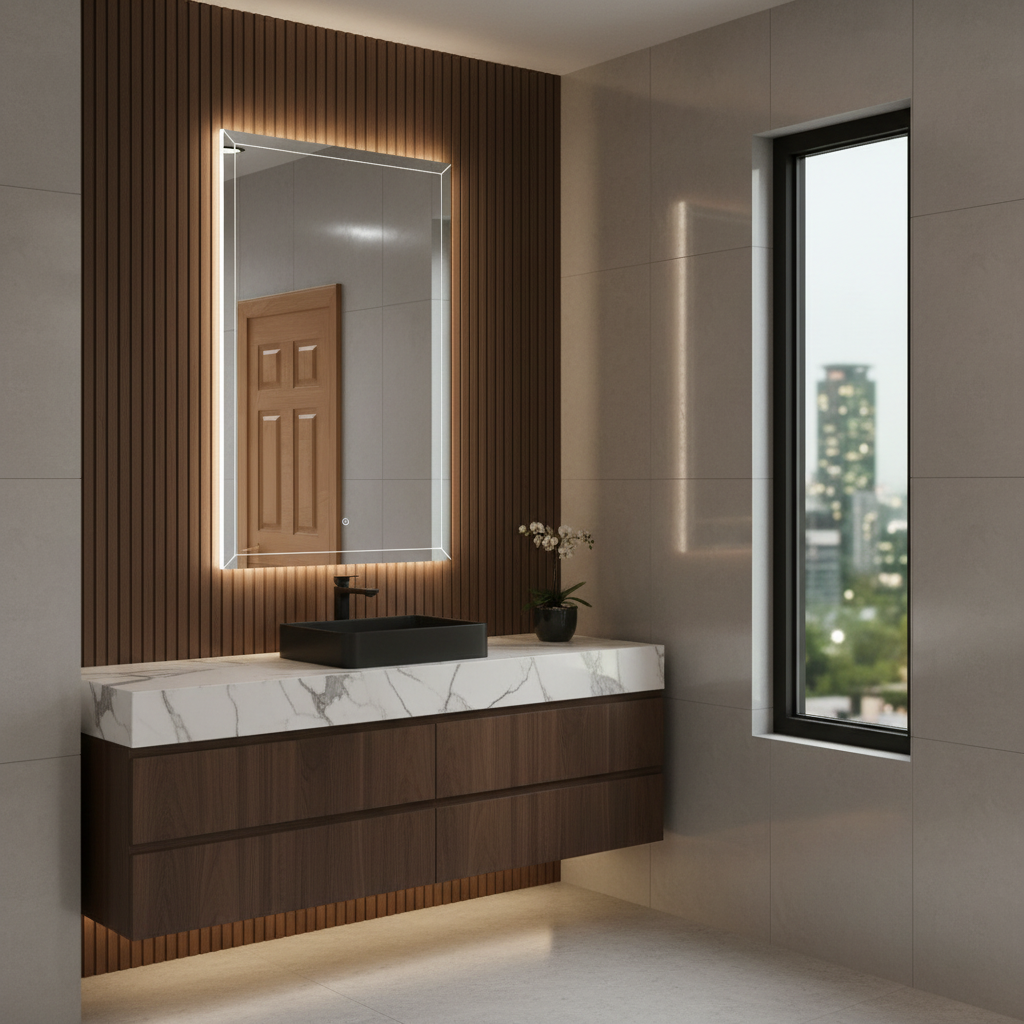 LED Bathroom Mirror – Geometric Backlit Vanity Mirror, Modern Lighted Wall Mirror