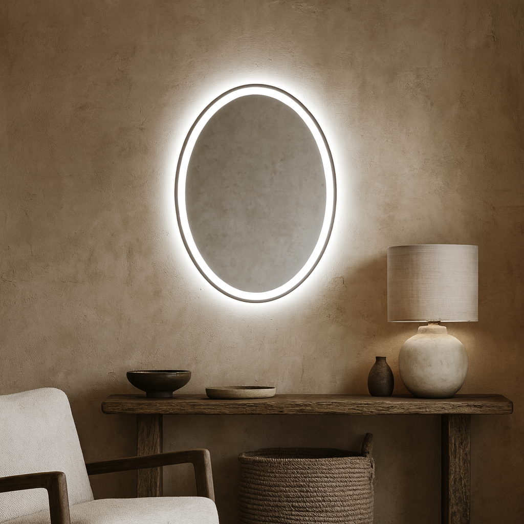 LED Bathroom Mirror – Oval Lighted Vanity Mirror with Frame, Modern Backlit Wall Mirror