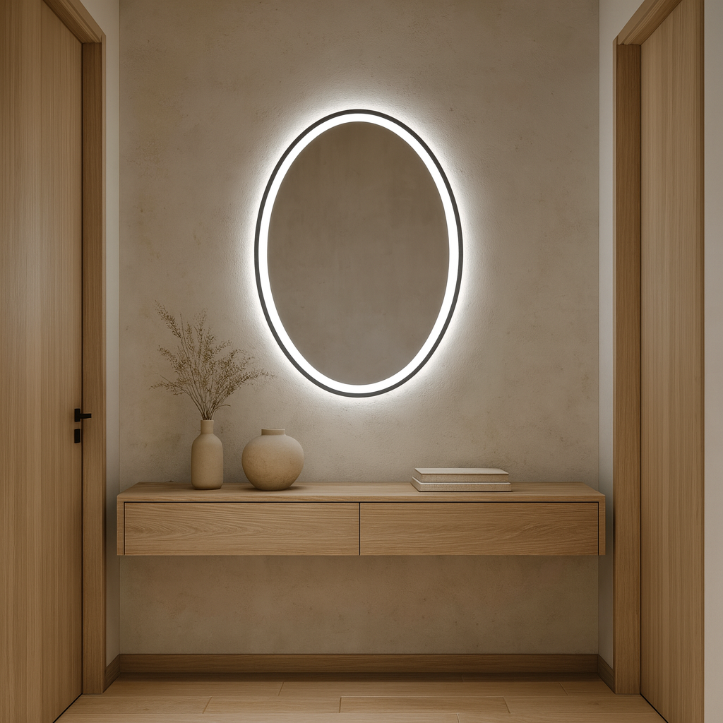 LED Bathroom Mirror – Oval Lighted Vanity Mirror with Frame, Modern Backlit Wall Mirror