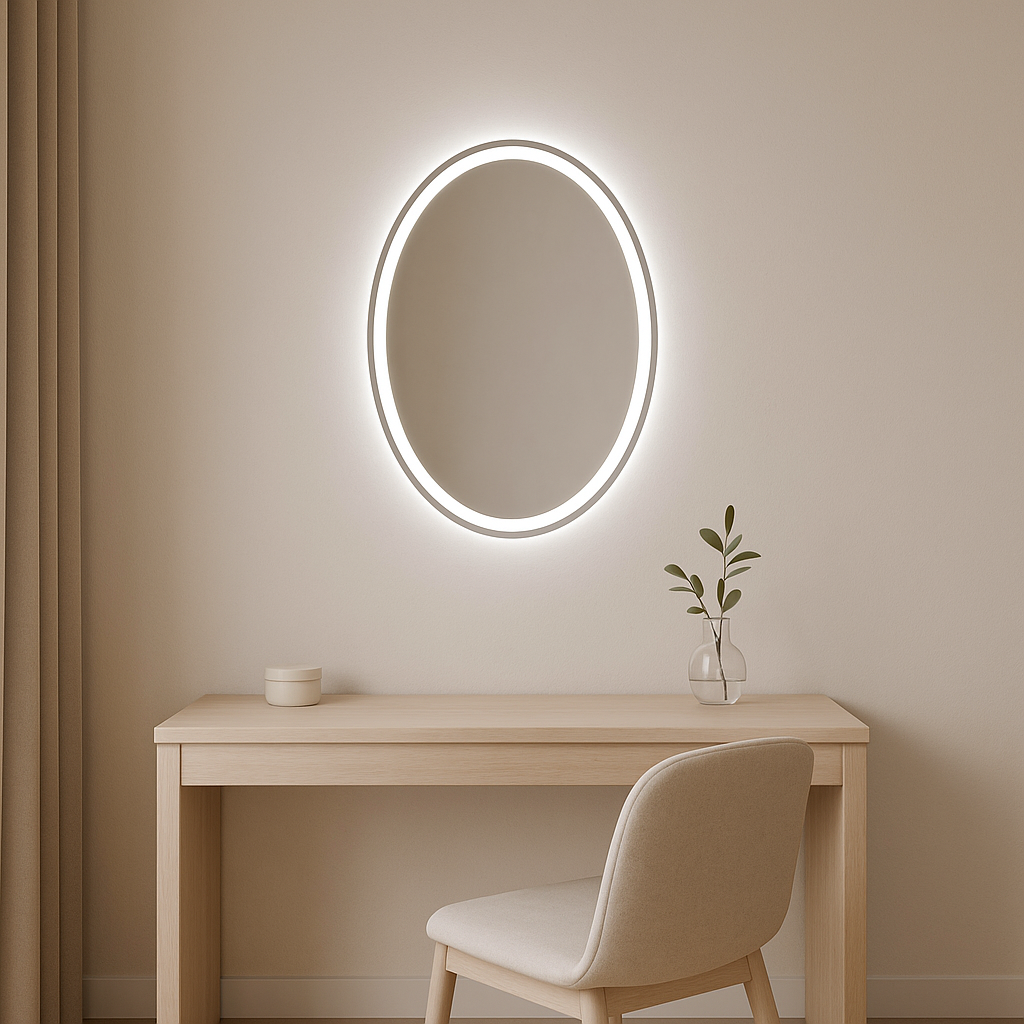 LED Bathroom Mirror – Oval Lighted Vanity Mirror with Frame, Modern Backlit Wall Mirror