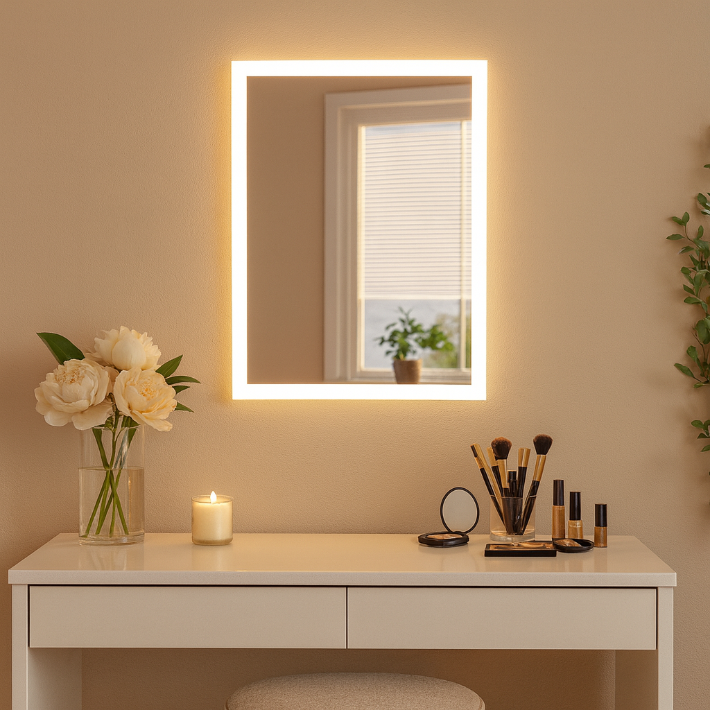 LED Bathroom Mirror Rectangle – Modern Dimmable Vanity Wall Mirror with Backlit Light