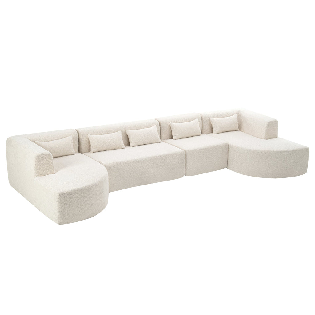 144' Upholstered Sofa Free-combined Sofa Couch with Two Chaise Lounge and Five Back Pillows for Living Room(Old SKU: N719S001600A), Beige
