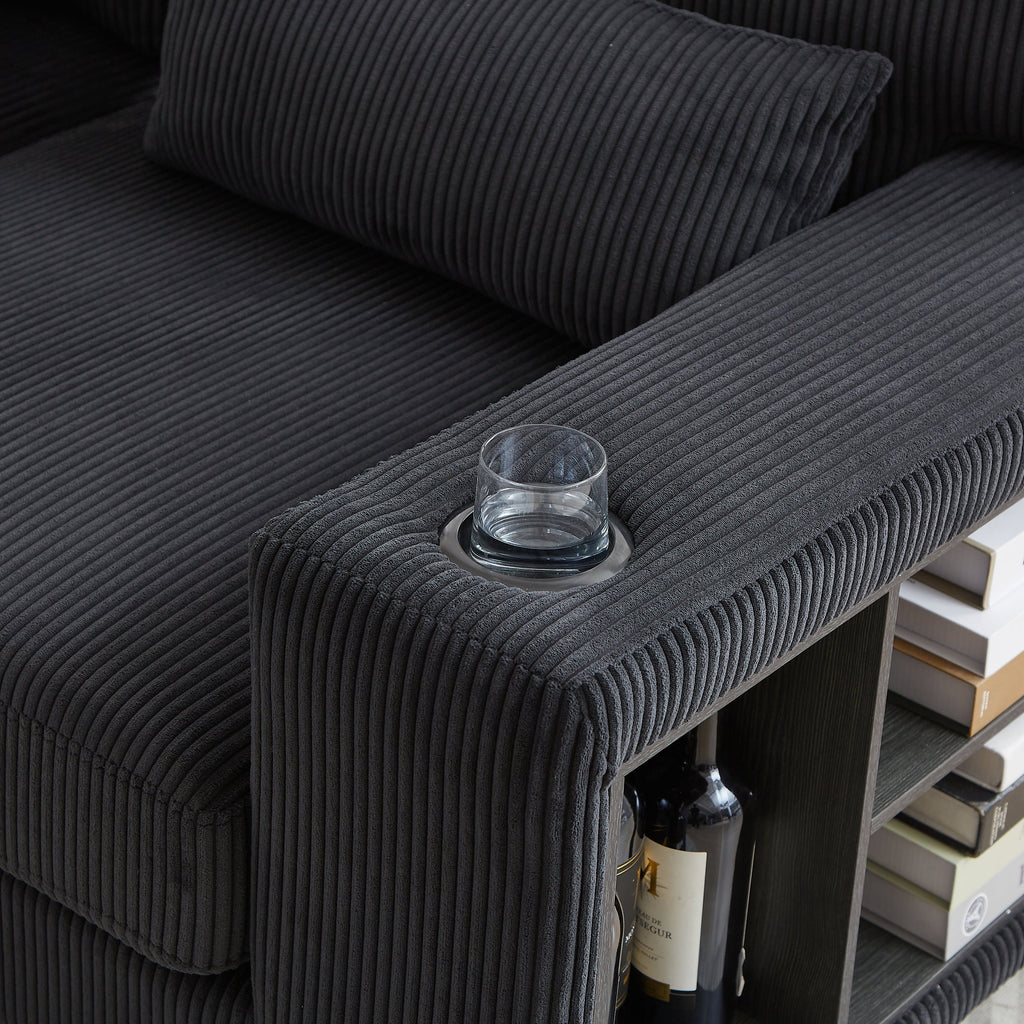 102.75*102.75' L-Shaped Modular Sectional Sofa, Modern Corduroy Sectional Sofa, Arm with Storage With Cup Holder 5-Seat Convertible Sectional Sofa for Living Room, Bedroom, Lounge and Projection Room