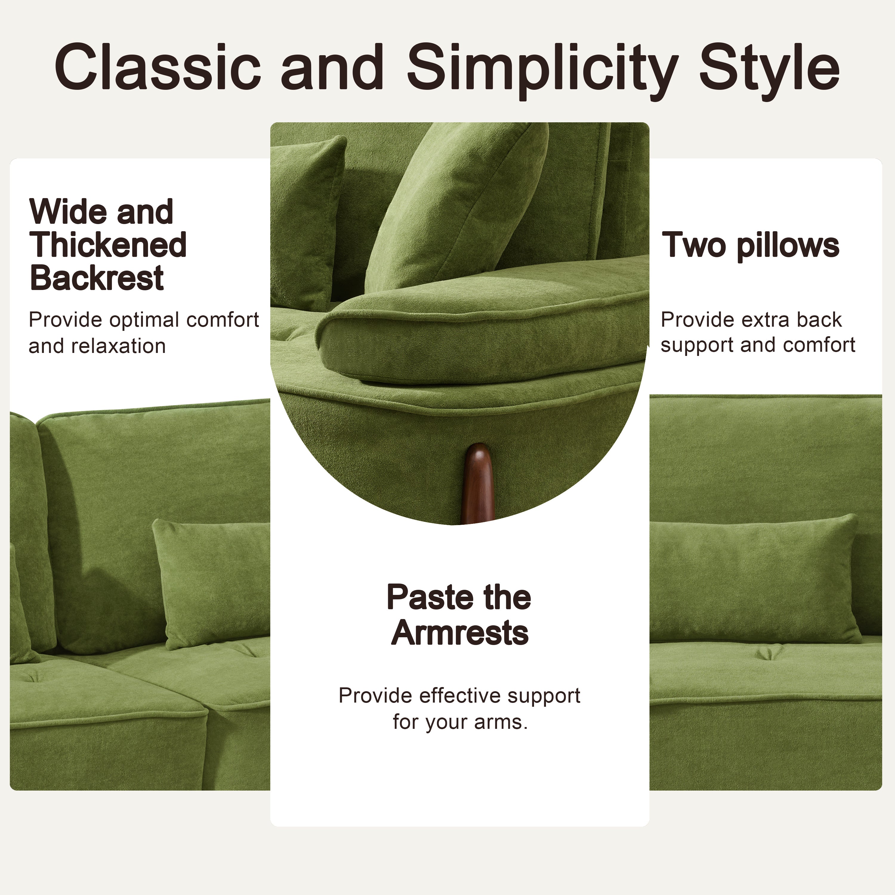 Cloud Velvet Deep Seated Sofa with Pillows, Green, Foam, 103 Inch