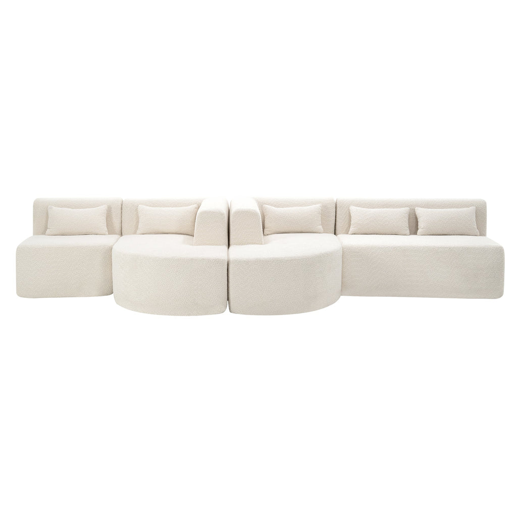 144' Upholstered Sofa Free-combined Sofa Couch with Two Chaise Lounge and Five Back Pillows for Living Room(Old SKU: N719S001600A), Beige