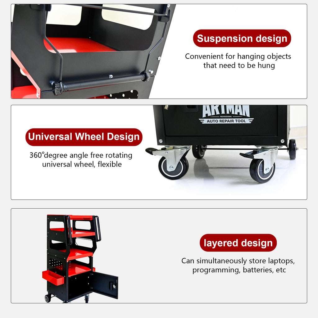 4 Level Multi-Purpose Trolley for Diagnostics - Black + Red