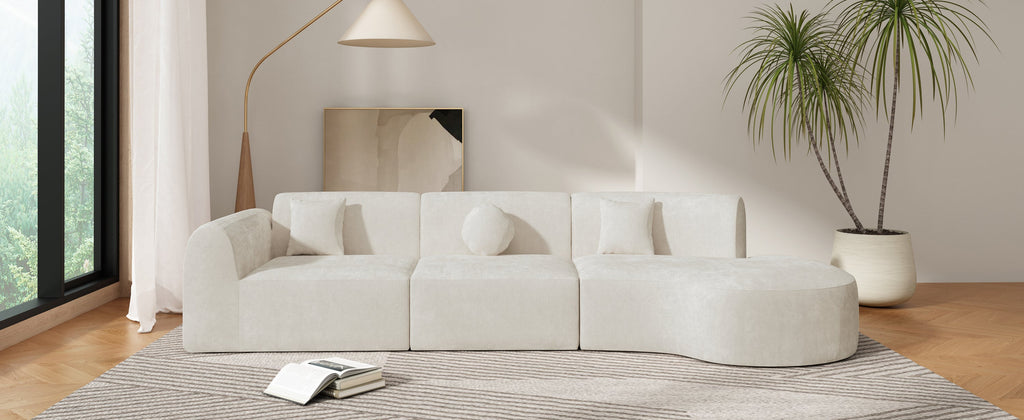 140' Modern Curved Sectional Sofa with High-Density Fully Compressed Sponge and Chaise Lounge, 3-Piece Set, Fully Assembled Right Hand Facing, Perfect for Living Room, Lounge