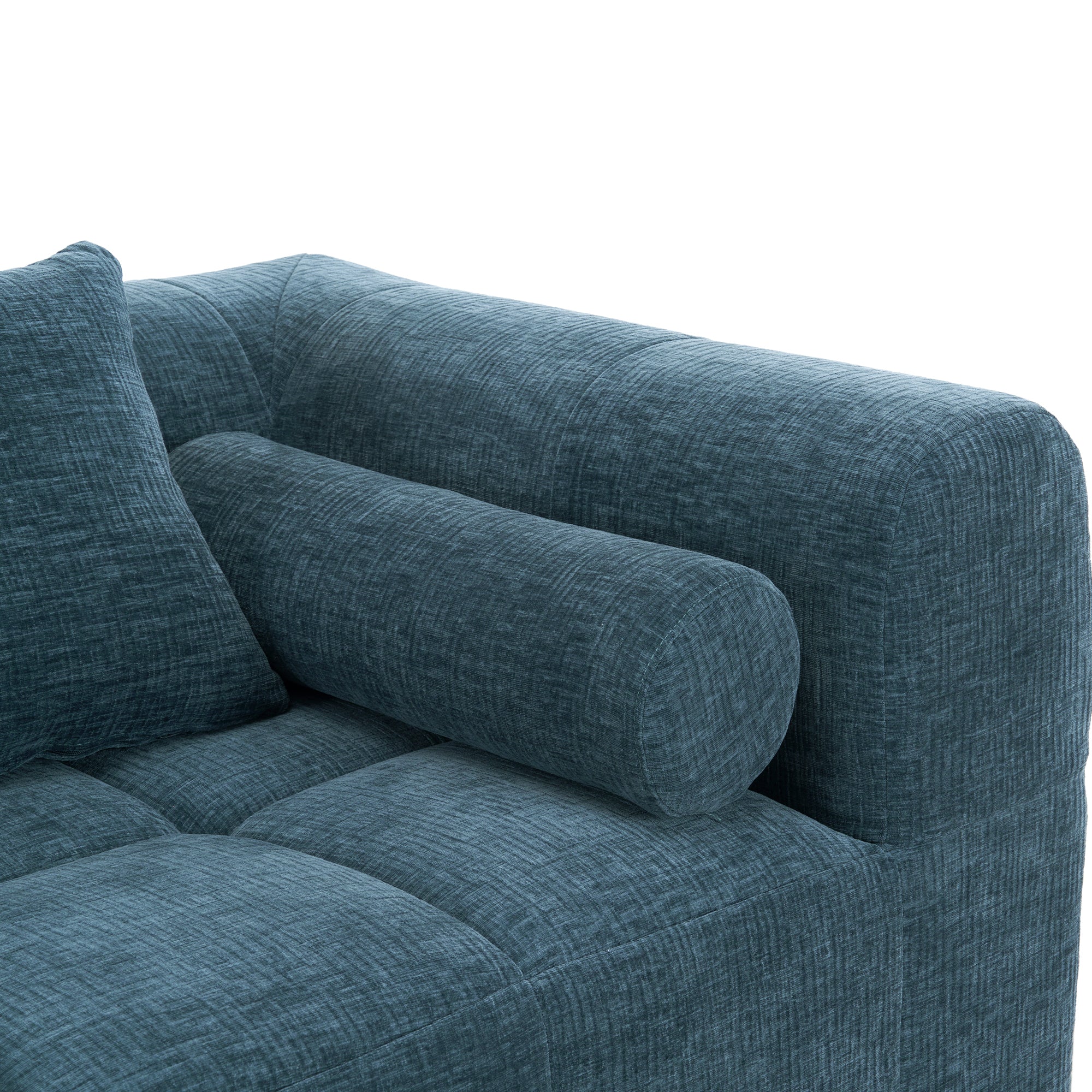 Modern Modular Sofa with Deep Seating, Two Side Pockets, and Plush Pillows in Blue Chenille Fabric, 101.2'