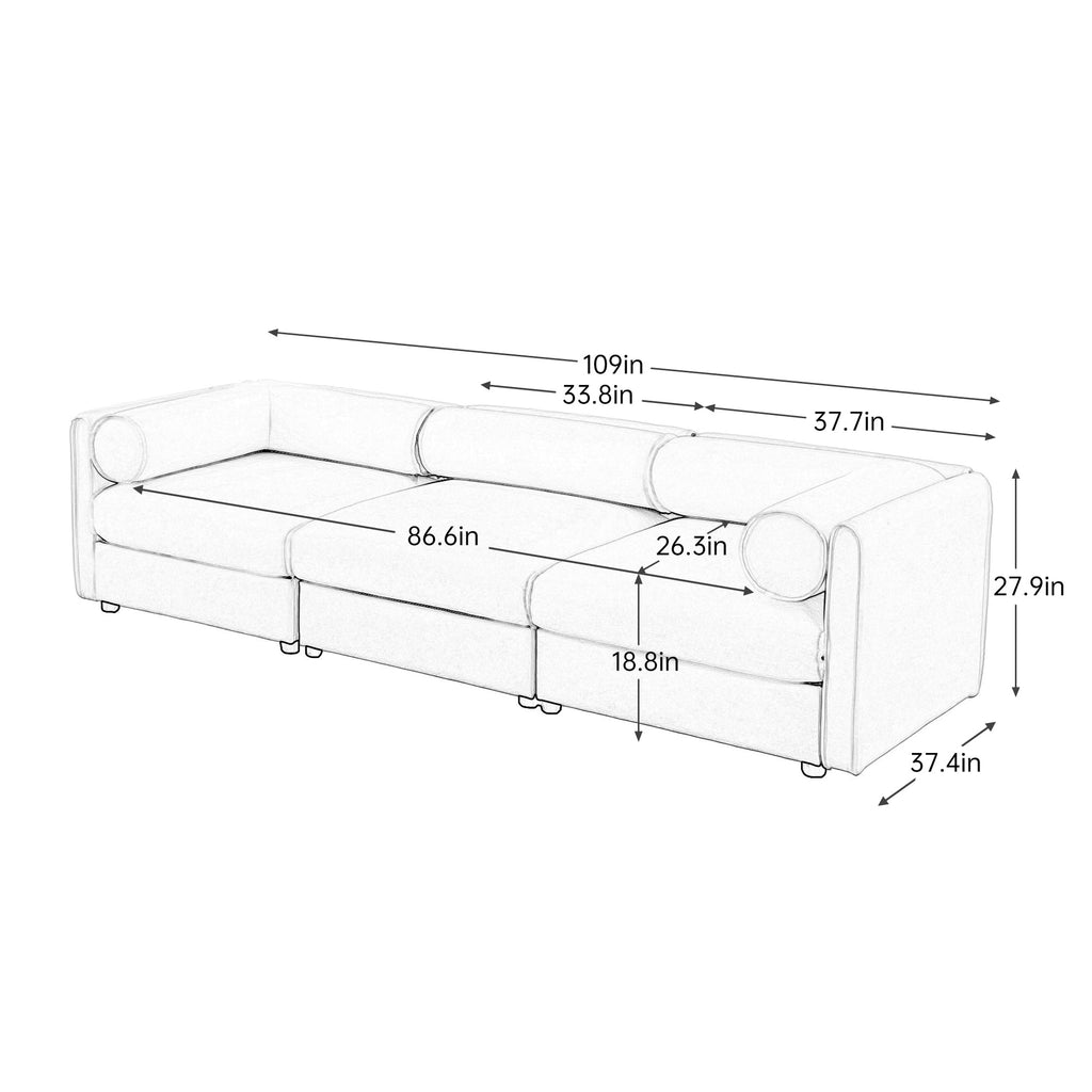 Elegant Green Chenille  Sofa with Storage Seat, Cylindrical Backrest and Armrests, Contemporary 3-Seater Fabric Couch with Hidden Storage Compartment