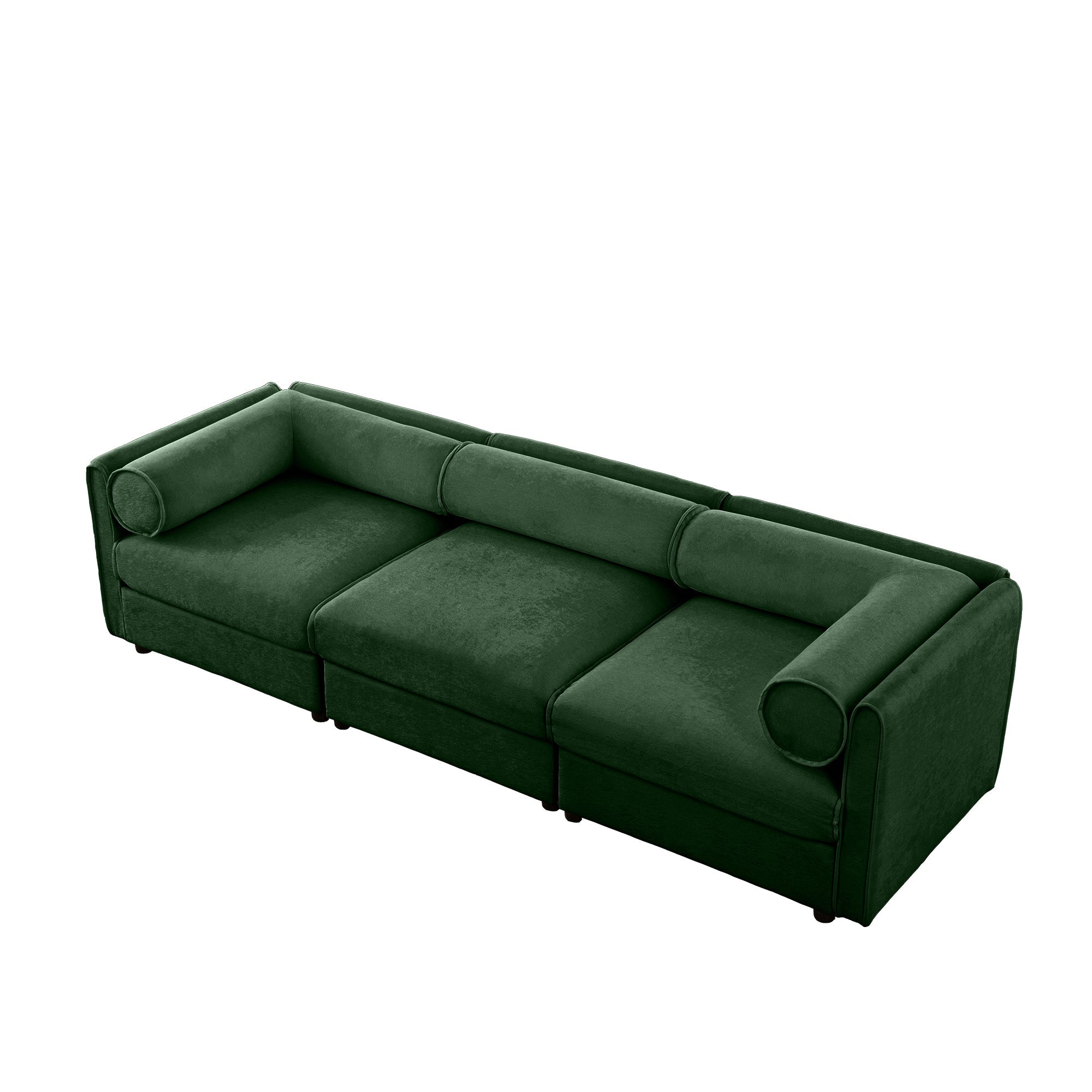 Elegant Green Chenille  Sofa with Storage Seat, Cylindrical Backrest and Armrests, Contemporary 3-Seater Fabric Couch with Hidden Storage Compartment