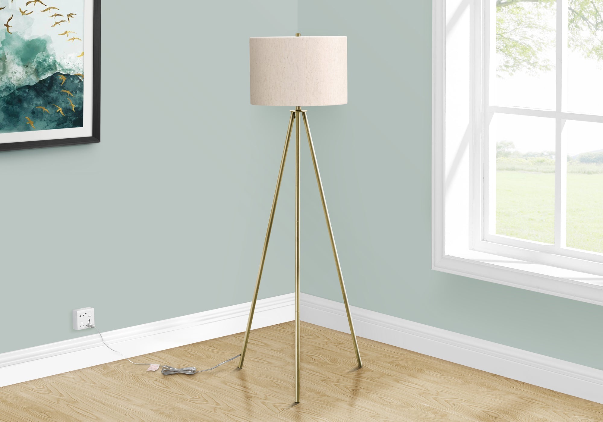 Lighting, 63'h, Floor Lamp, Brass Metal, Ivory / Cream Shade, Contemporary