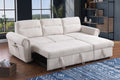 Hugo 97'W Beige Chenille Reversible Sleeper Sectional Sofa Chaise with USB Charger