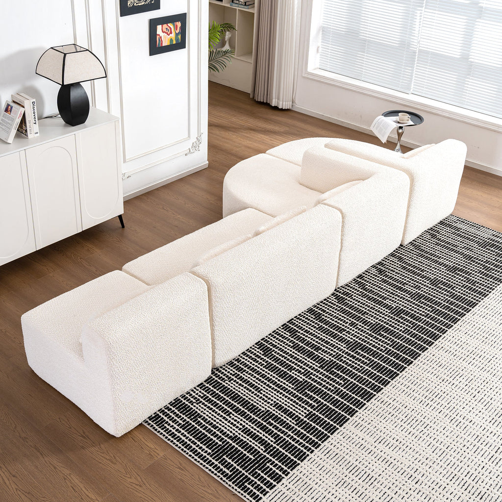 144' Upholstered Sofa Free-combined Sofa Couch with Two Chaise Lounge and Five Back Pillows for Living Room(Old SKU: N719S001600A), Beige