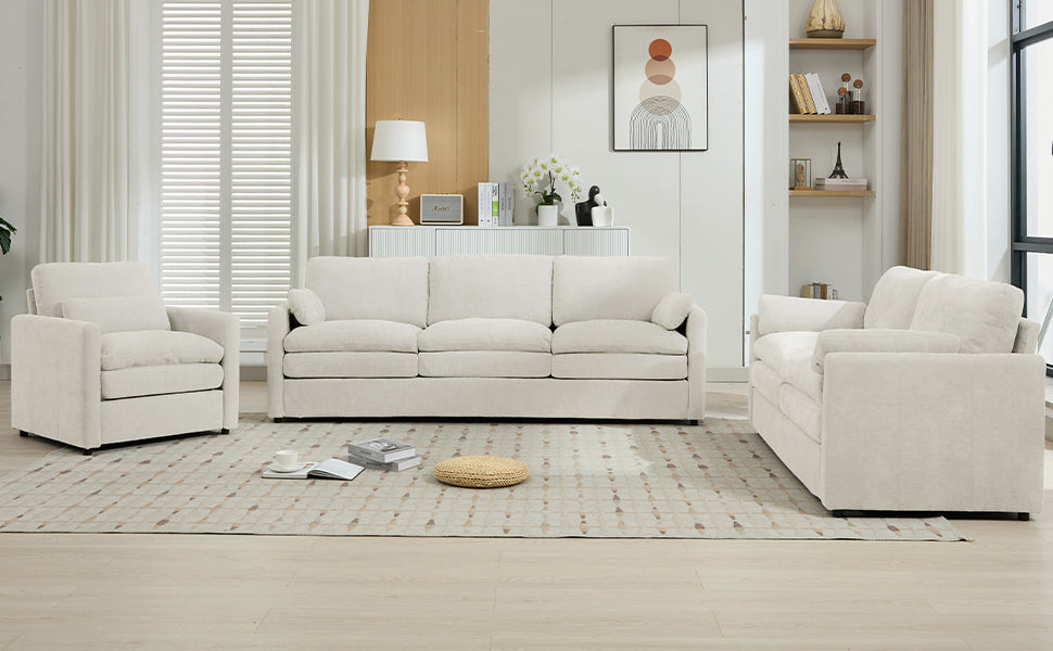 Cozy Upholstered Sofa Set Oversized Comfy Cloud Sofa Double Cushion Sofa Group Plush Cushion Sofa Couch for Living Room, Beige