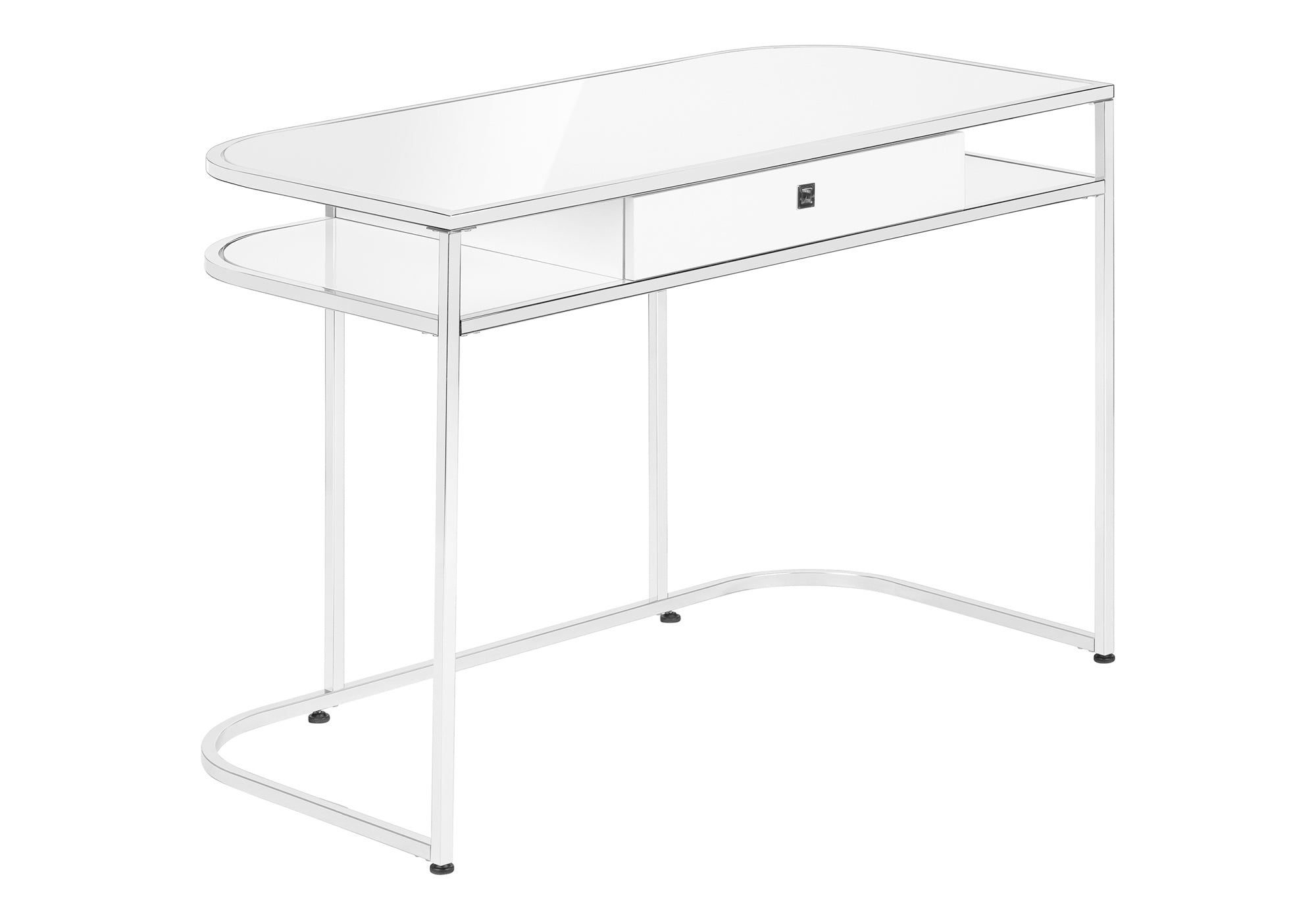 Computer Desk, Home Office, Laptop, Storage Drawers, 48'l, Work, White Laminate, Chrome Metal, Contemporary, Modern