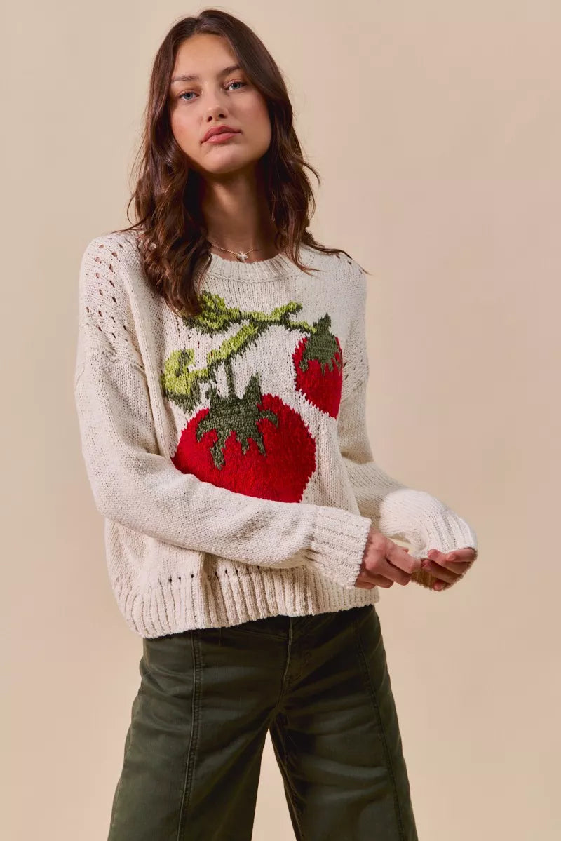 SO ME Vegetable Round Neck Long Sleeve Sweater