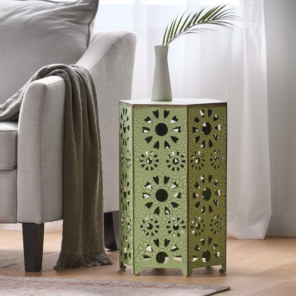 Galore 14' Side Table with Sunburst Cut Out Design, Green