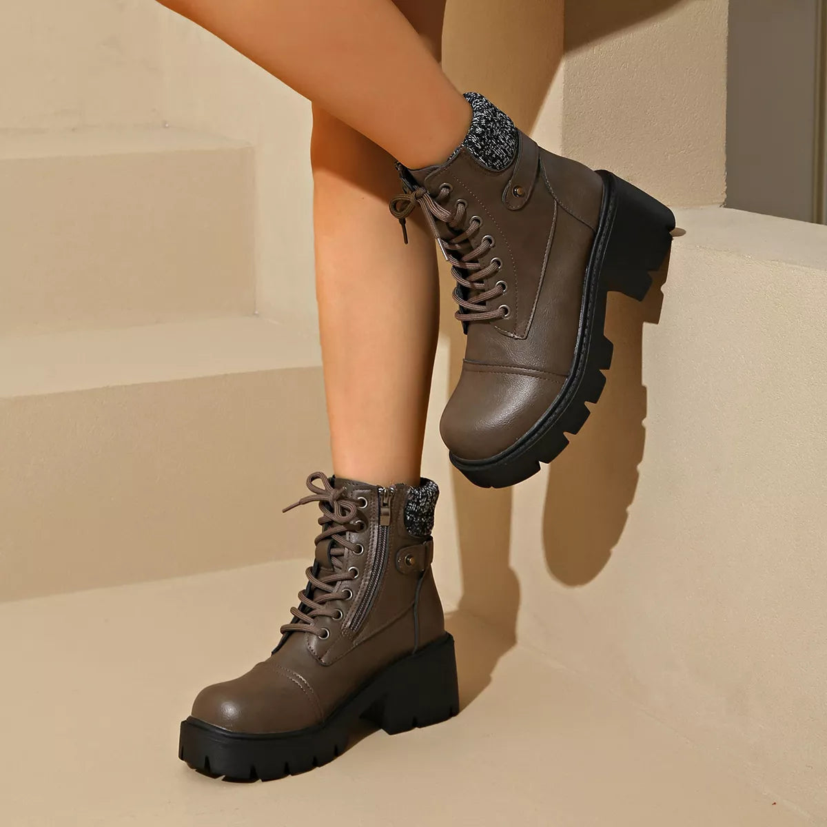 Round Toe Block Heels Boots