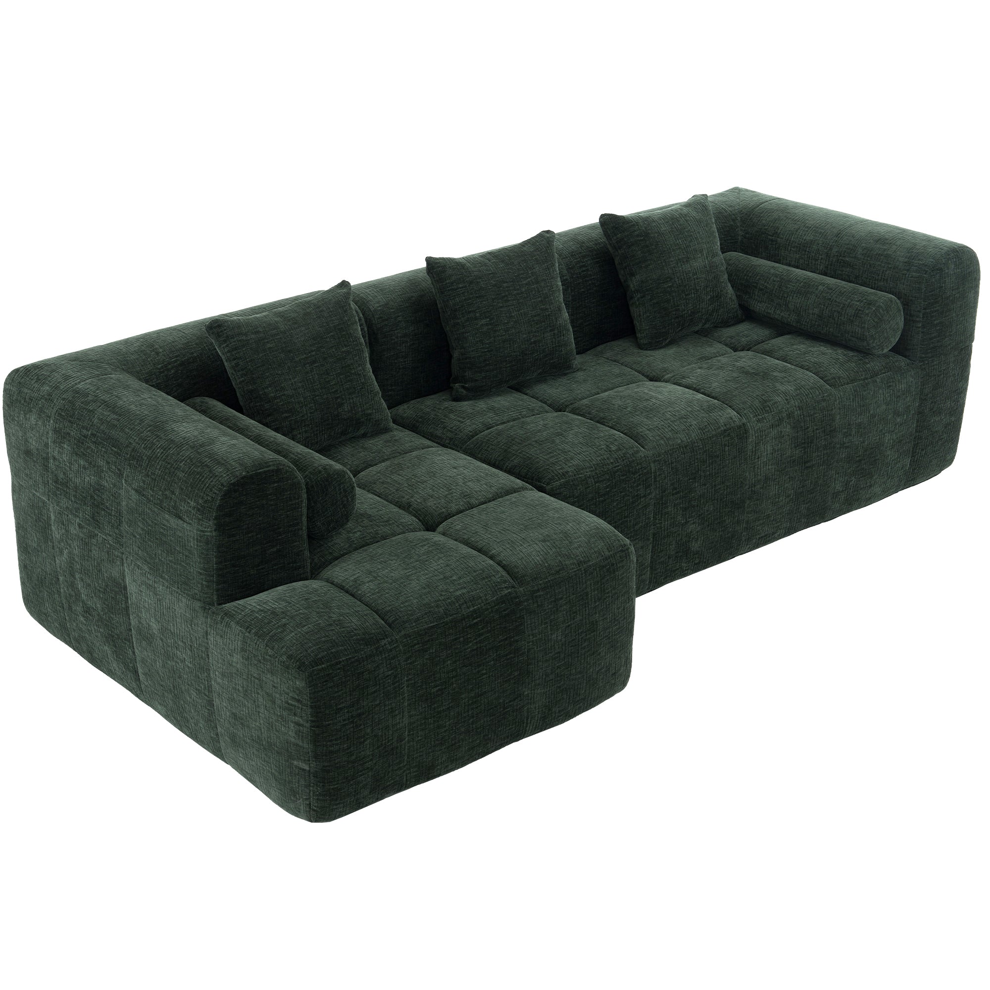 Modern Modular Sectional Sofa with Deep Seating, Green Chenille Fabric, 101.2'